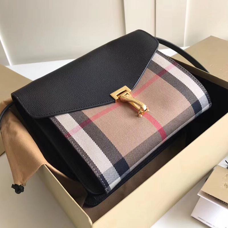 Burberry Handbags 39972051 fabric with leather black